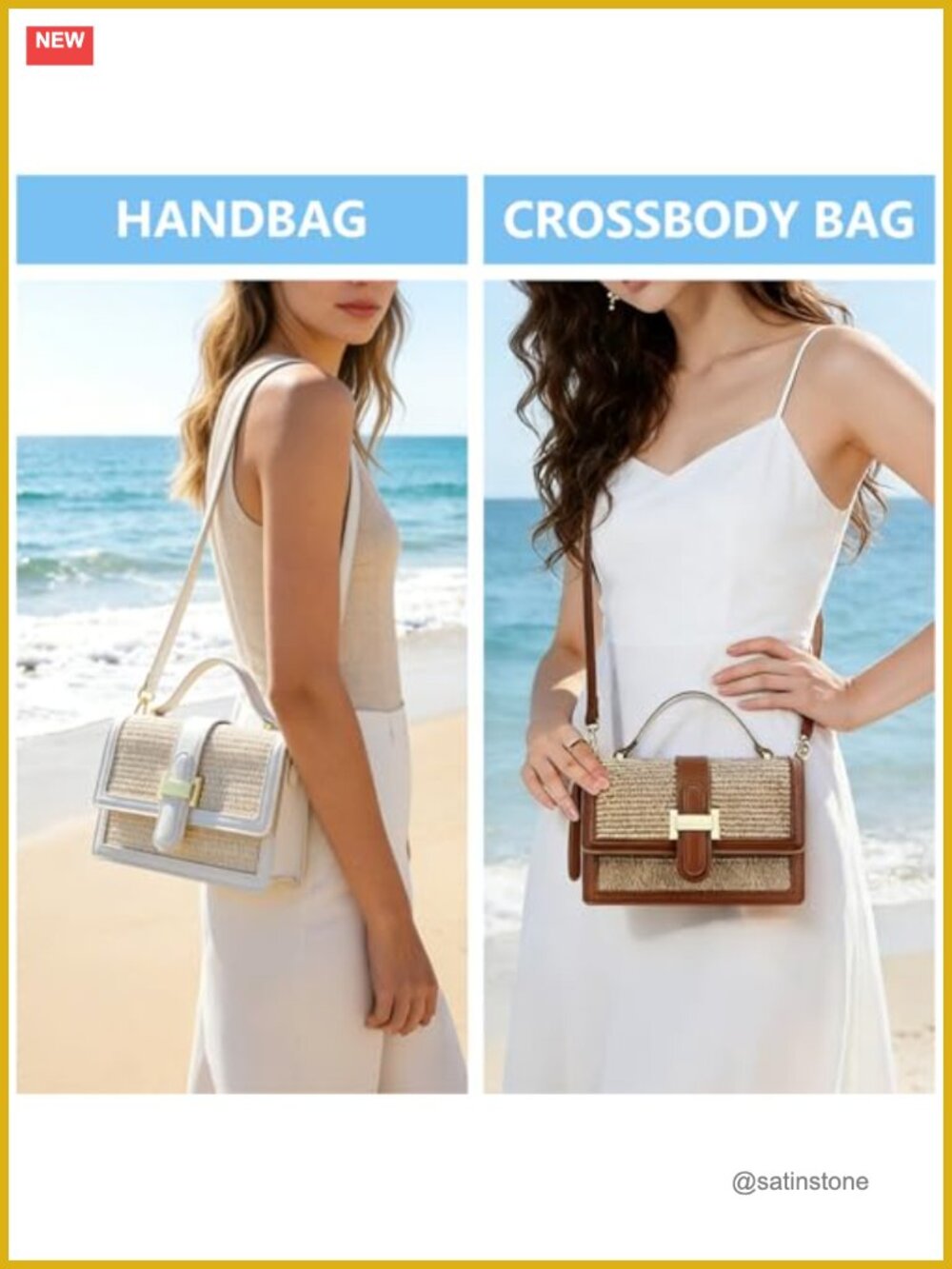Straw Crossbody Bag for Women Summer Purse Top Handle Beach Handbag - Picture 2 of 7